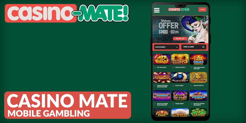 Casino Mate website on the mobile phone