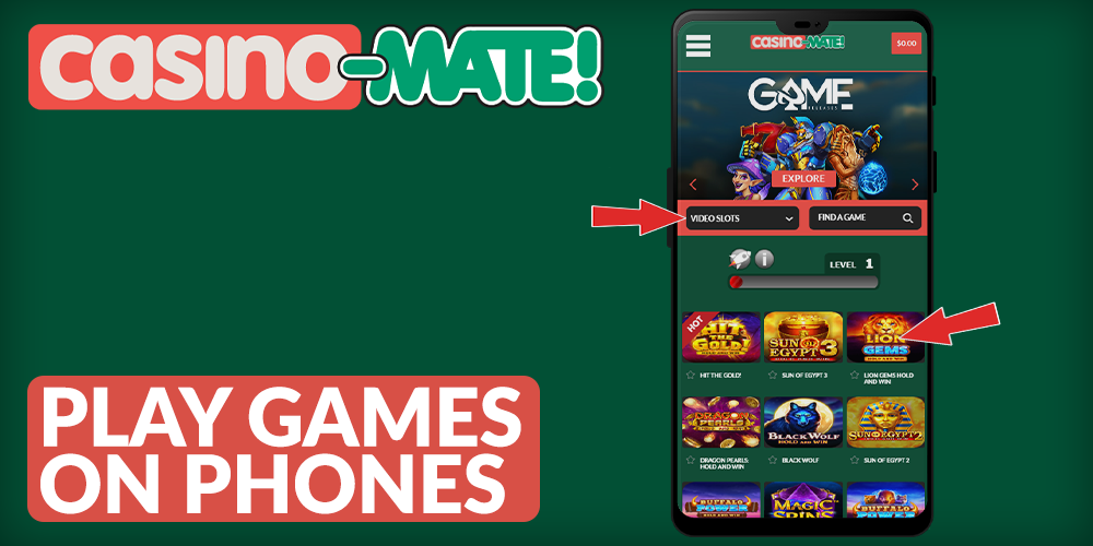 Instructions on how to play casino-mate games on a mobile phone