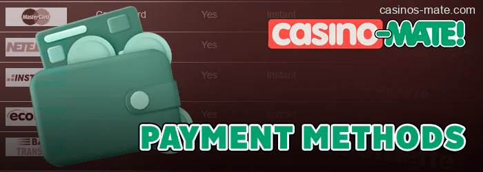 Information about Casino Mate Payments Methods in AU