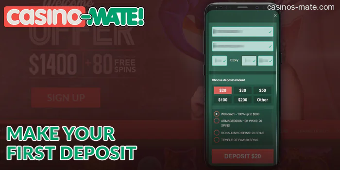 Make your first deposit at Casino Mate mobile version