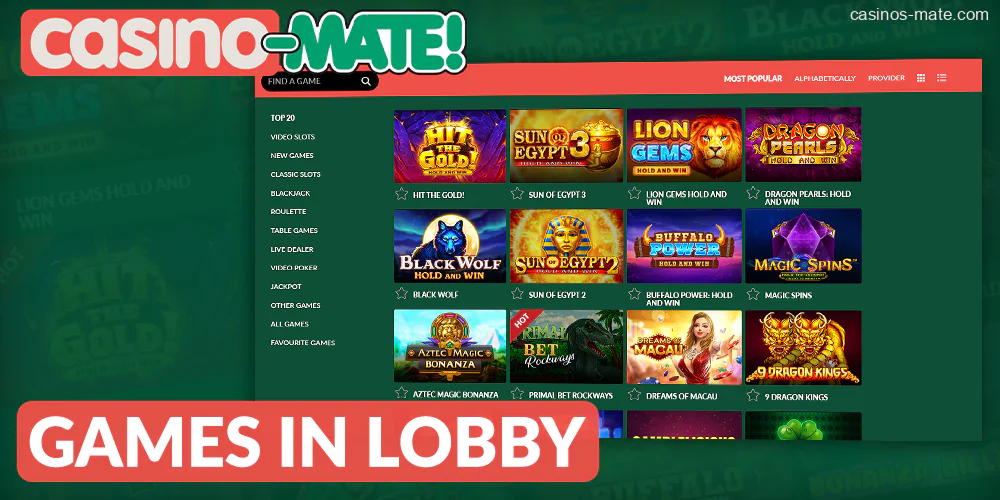 More than 1,500 games in the Casino Mate lobby