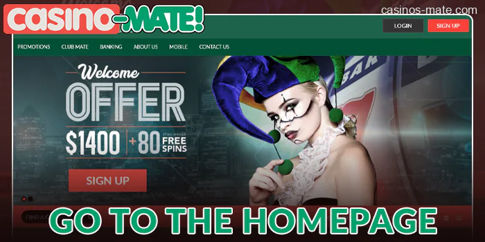 Homepage of the Casino Mate site