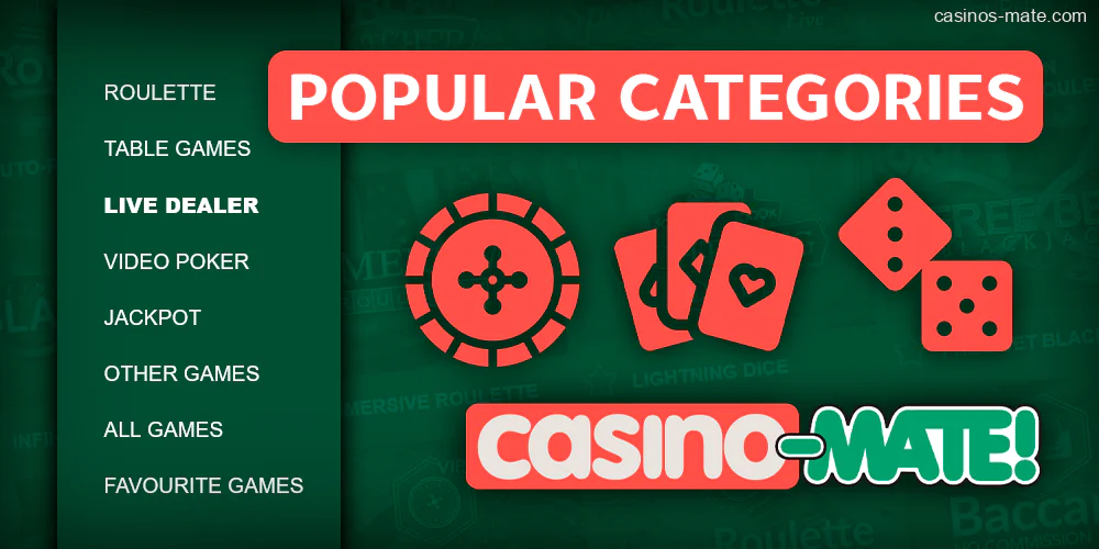 Live game categories at Casino Mate