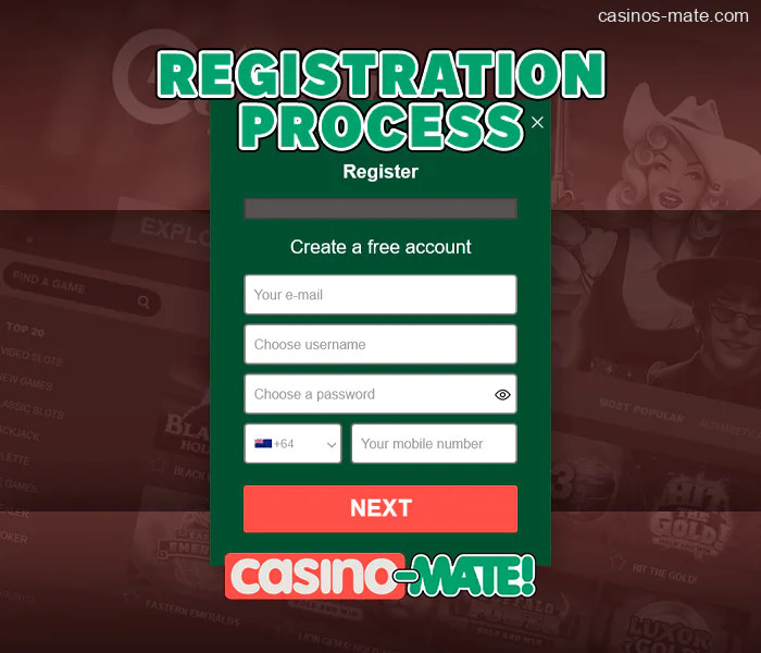 Registering a new account at Casino Mate - detailed instructions